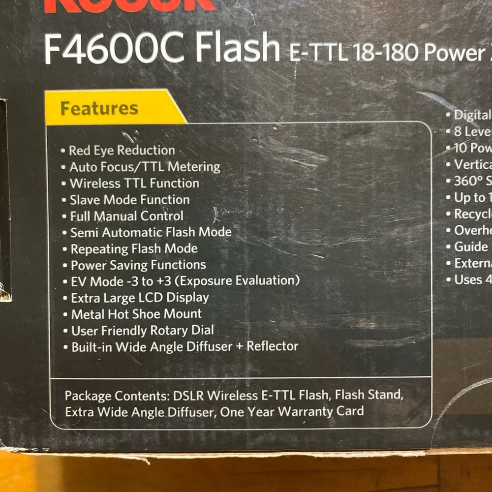 Kodak F4600C Flash E-TTL 18-180 Power Zoom